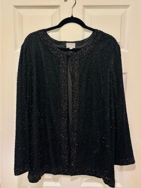 Beautiful Vintage 1980s Stenay Women’s Black Beaded Jacket 100% Silk Size XL